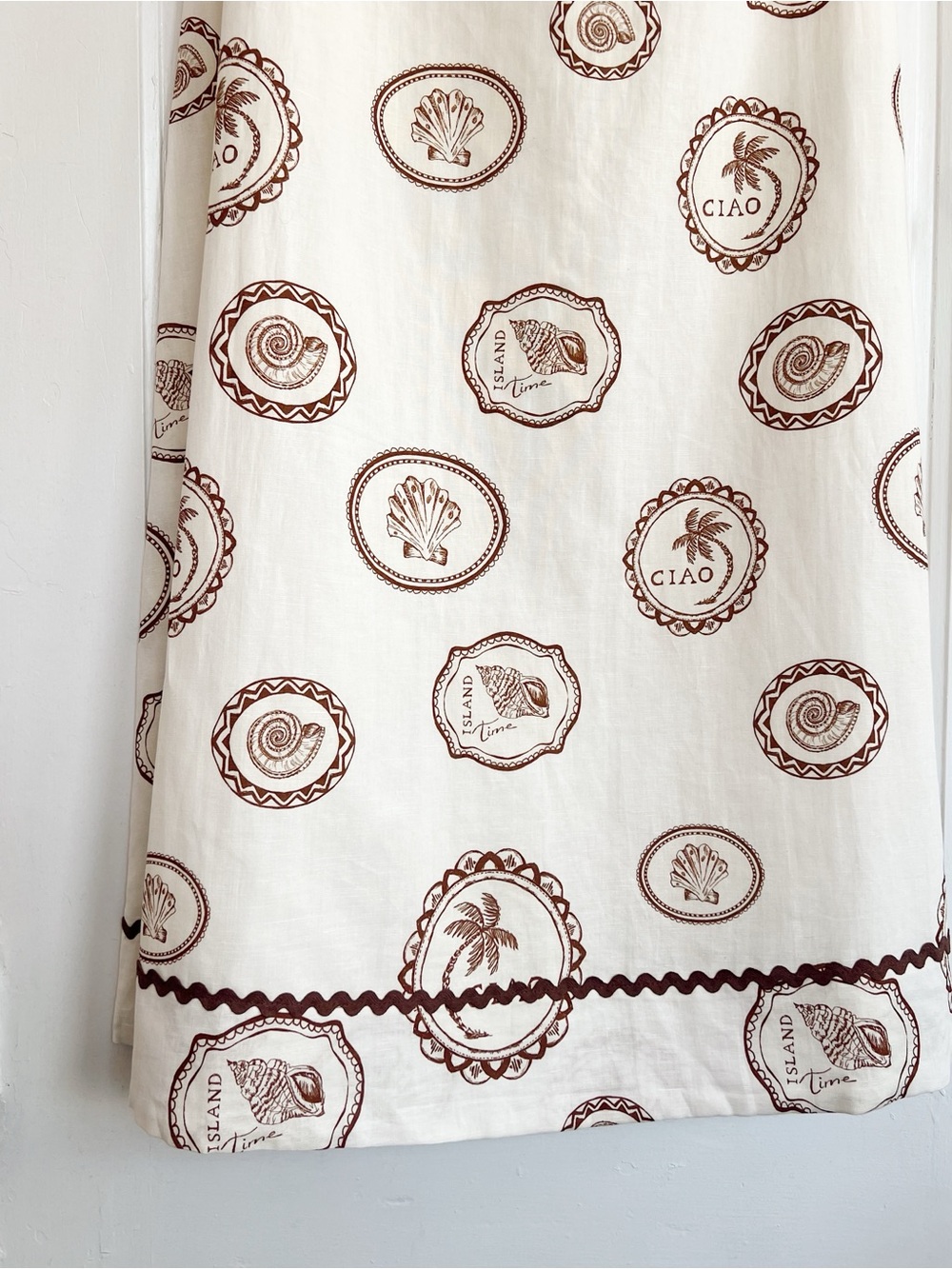 Kivari • Anthropologie Ciao Strapless Maxi Dress white linen print rickrack - Picture 9 of 15